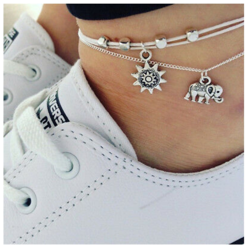 ELEPHANT FLOWER CHARM ANKLET